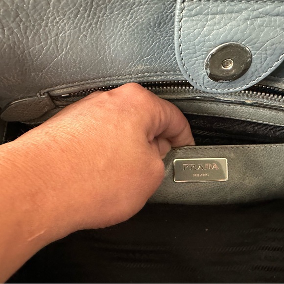 Authentic Prada Glacé Calf Twin Pocket Tote Bag, Dark Blue (Marine) - Repainted - Picture 9 of 15